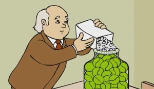 Jar being filled with pebbles